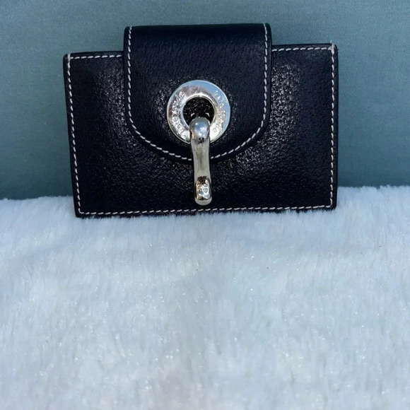 EUC Kate Spade Small Card Holder Black Leather Wallet Accordion Silver - Picture 1 of 4